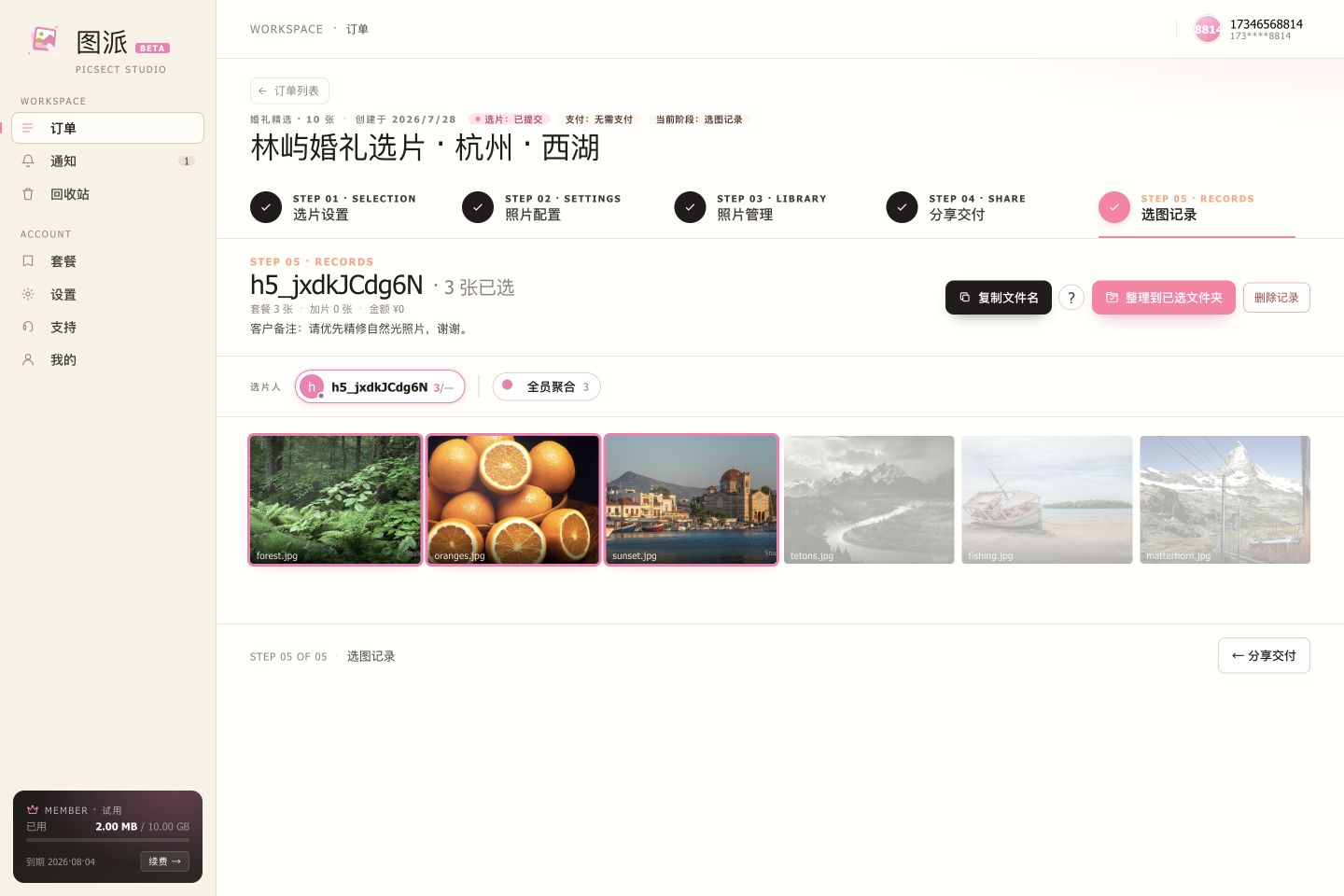 从新版图派选图记录复制已选照片文件名