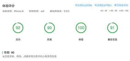 微信小程序体验评分，总分 92